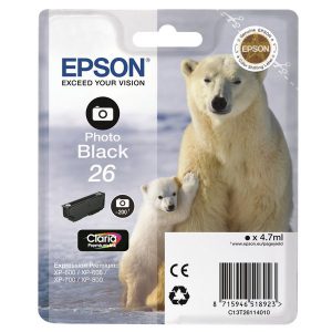 Originale Epson inkjet cartuccia orso polare Claria Premium 26 - 4.7 ml - nero fotografico - C13T26114012