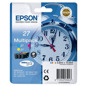 Originale Epson inkjet conf. 3 cartucce sveglia Durabrite Ultra 27 - 10,8 ml - c+m+g - C13T27054012